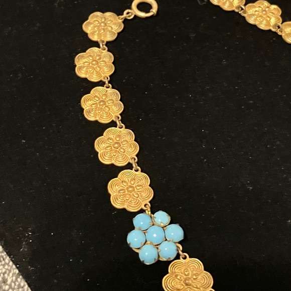 Fishel Nessler Deco Gold Floral Roundels Turquoise Clusters Choker Necklace - Picture 2 of 5